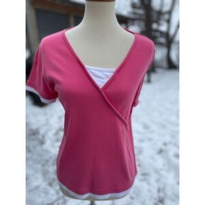 Vintage Jalouze Pink White Tee Shirt V Neck Sz L